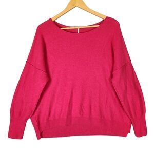 Free People 100% Cashmere Sweater Large Pink Boat Neck Oversized Pullover